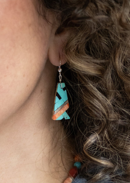 Turquoise & Coral Inlay Earrings