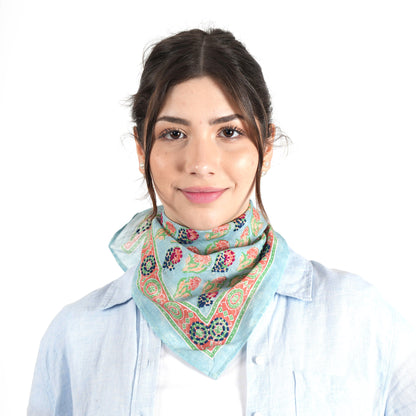 Aqua Flower Cotton Square Scarf