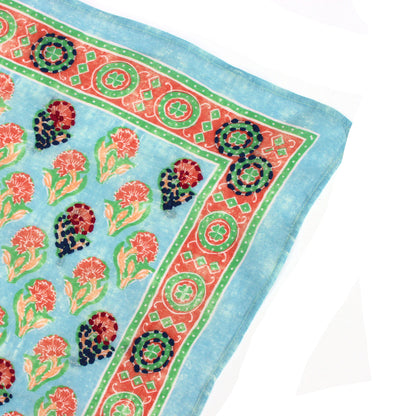 Aqua Flower Cotton Square Scarf