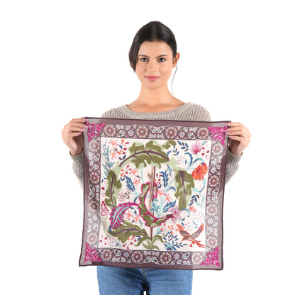 Green Leaf Print Cotton Square Scarf