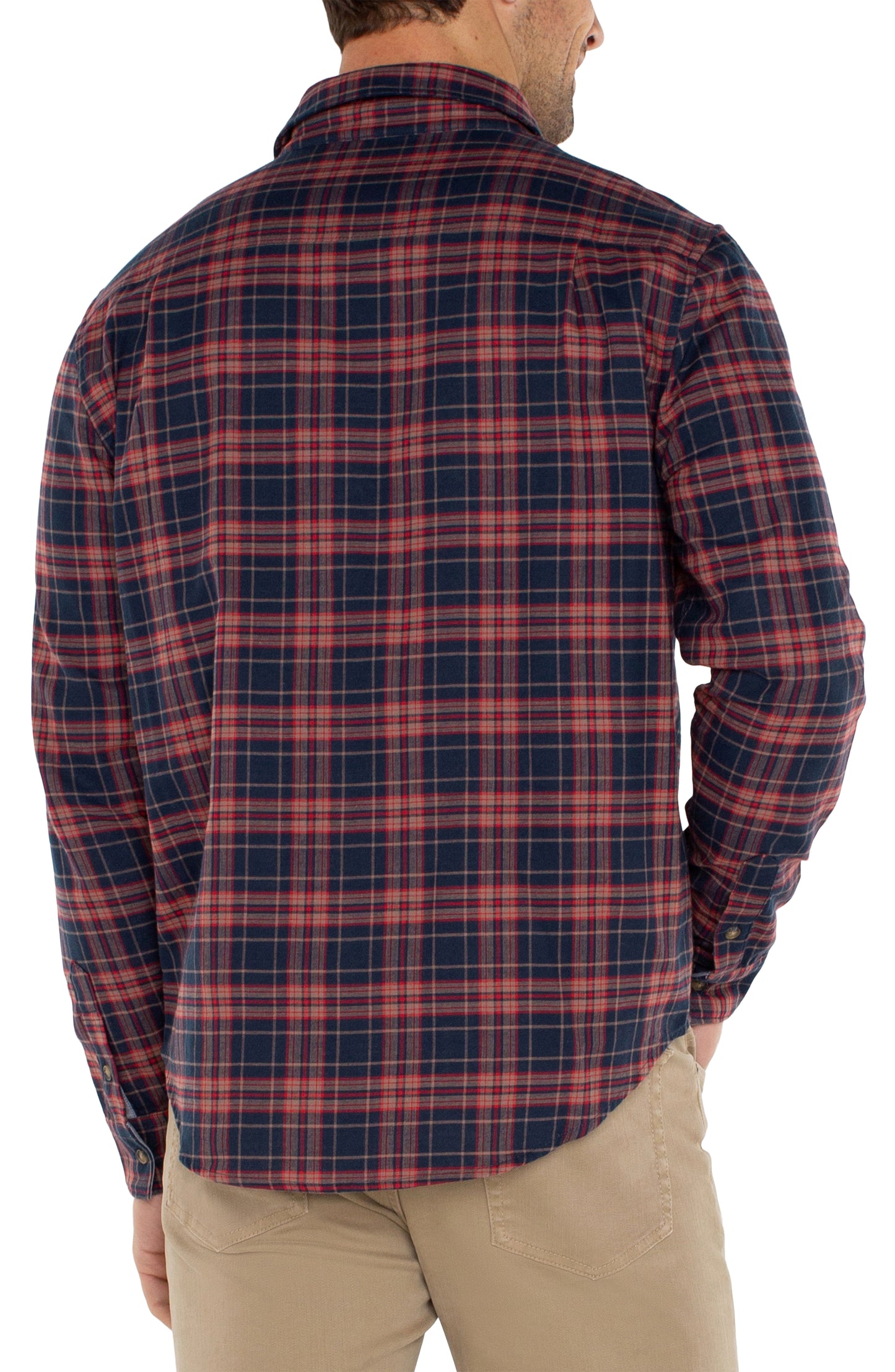 Long Sleeve Button Up Shirt - Red/Navy Plaid