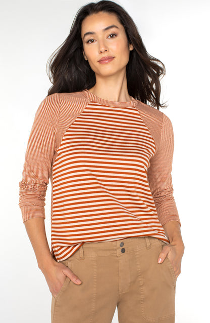 Long Sleeve Crew Top in Ginger Stripe | Liverpool