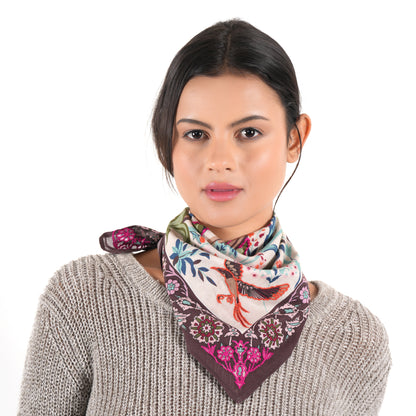 Green Leaf Print Cotton Square Scarf