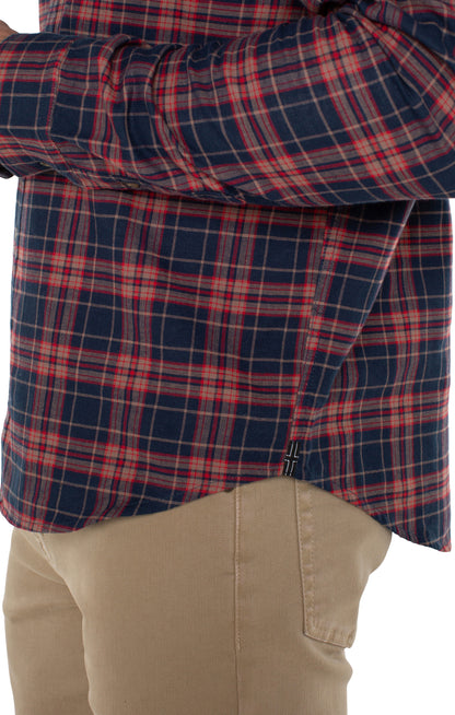 Long Sleeve Button Up Shirt - Red/Navy Plaid