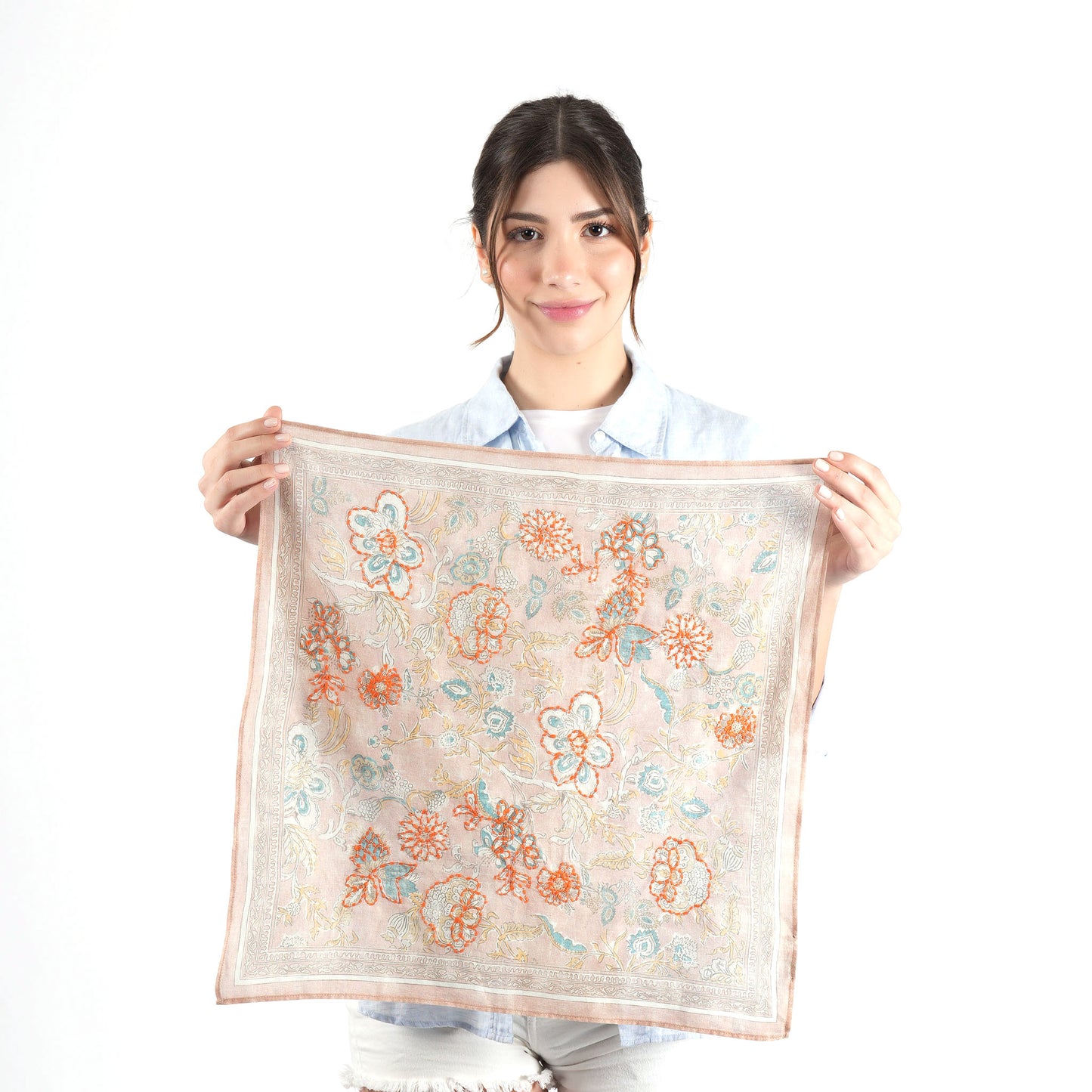 Light Rust Floral Cotton Square Scarf