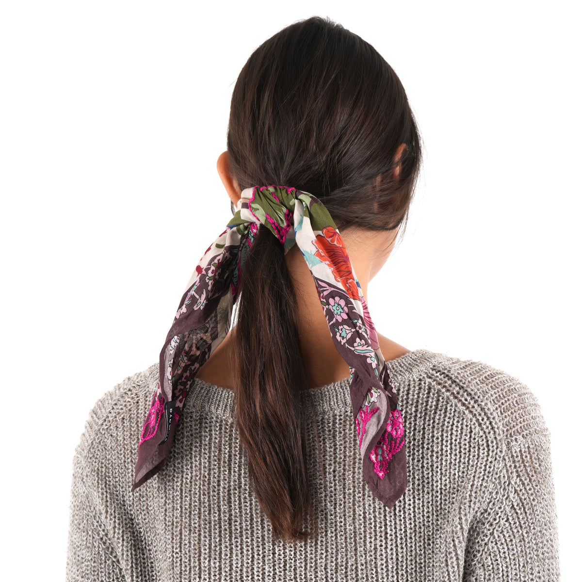 Green Leaf Print Cotton Square Scarf