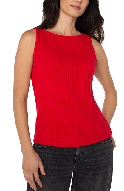 Sleeveless Boat Neck Rib Knit Top in Tango | Liverpool