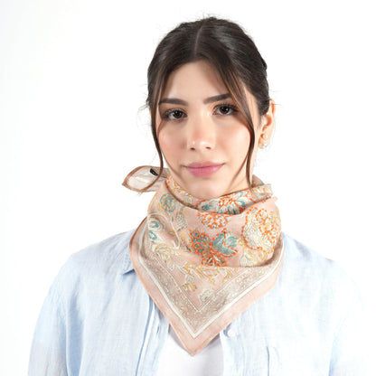Light Rust Floral Cotton Square Scarf