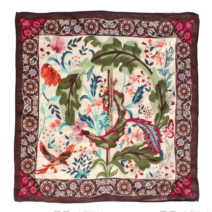 Green Leaf Print Cotton Square Scarf
