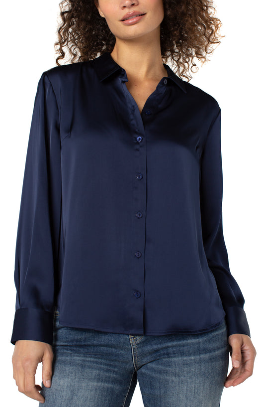 Long Sleeve Woven Shirt in Dark Navy | Liverpool