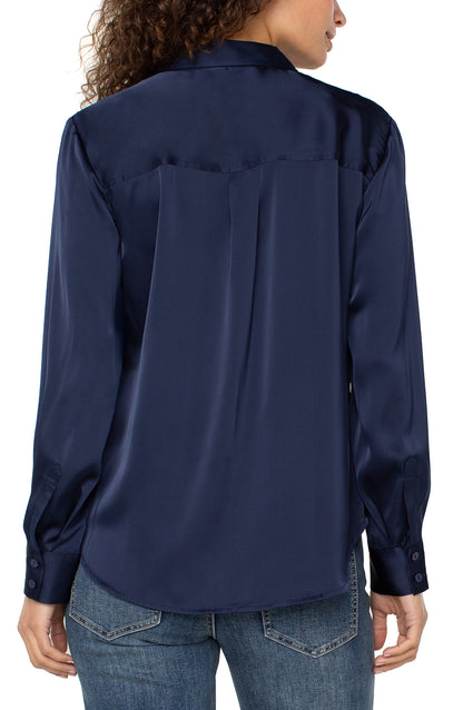 Long Sleeve Woven Shirt in Dark Navy | Liverpool