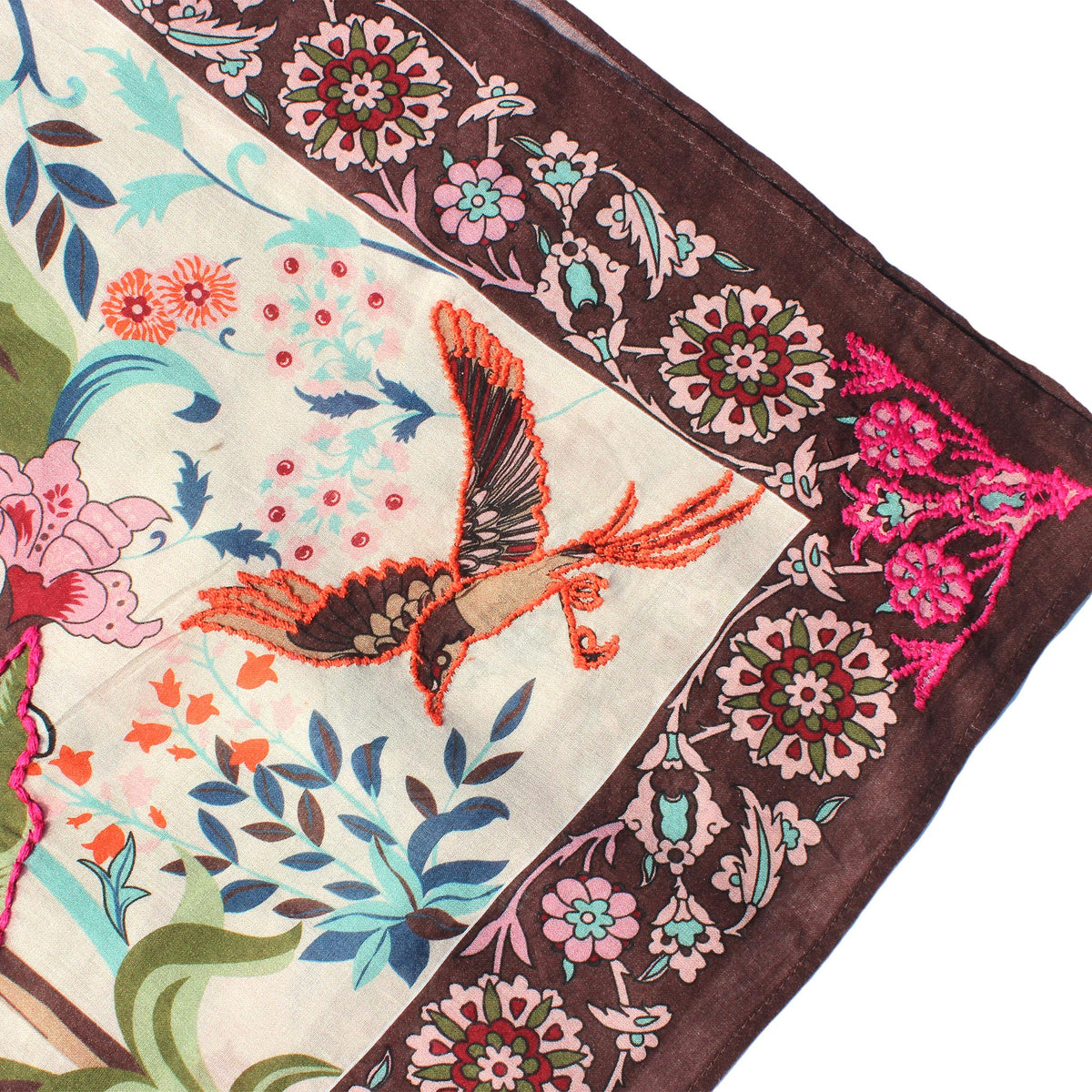 Green Leaf Print Cotton Square Scarf