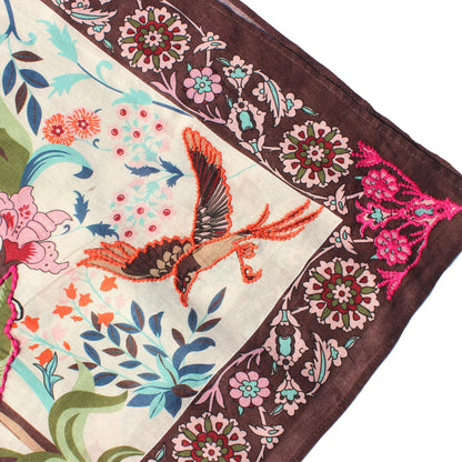 Green Leaf Print Cotton Square Scarf