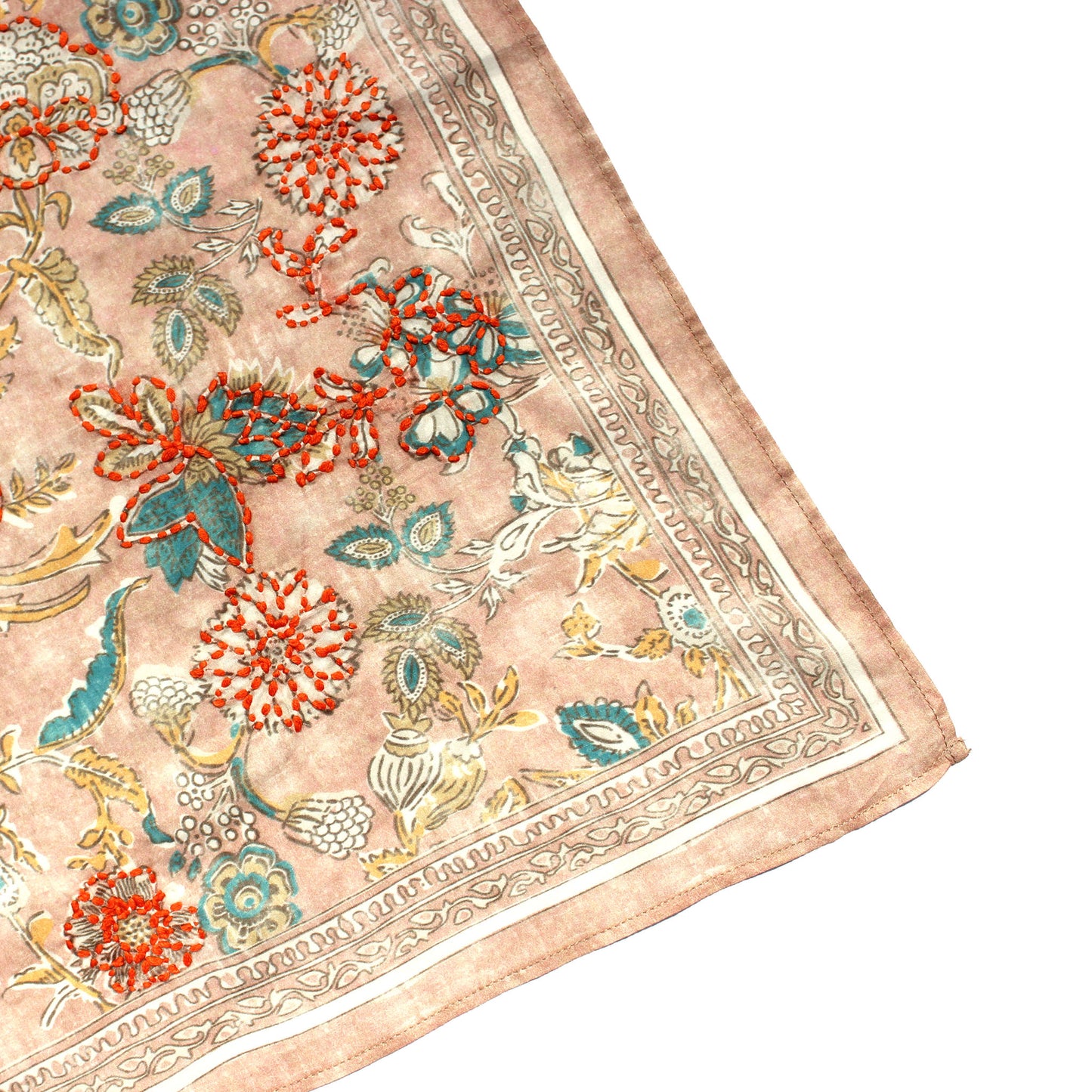 Light Rust Floral Cotton Square Scarf