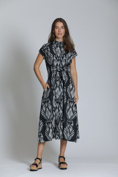 Black & White Tie Front Midi Dress | APNY