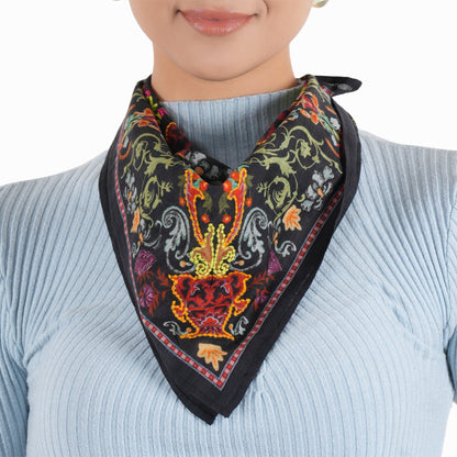 Black Kaliedescope Cotton Square Scarf