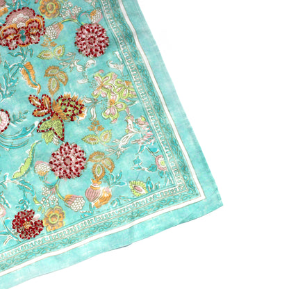 Teal Vintage Floral Cotton Square Scarf