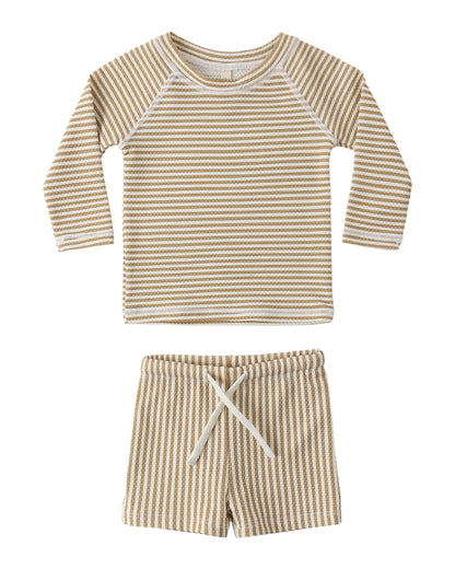 Honey Stripe Rashguard Swimsuit Set