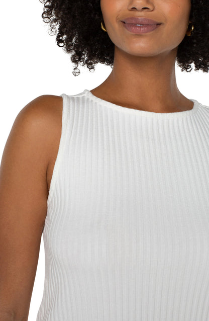 Sleeveless Boat Neck Rib Knit Top in Snow | Liverpool