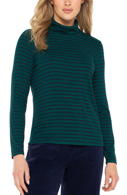 Long Sleeve Stripe Turtleneck in Emerald | Liverpool