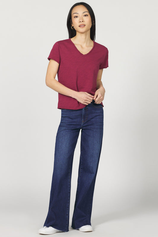 Vanya Relaxed V-Neck Tee in Tibetan Red | Dear John