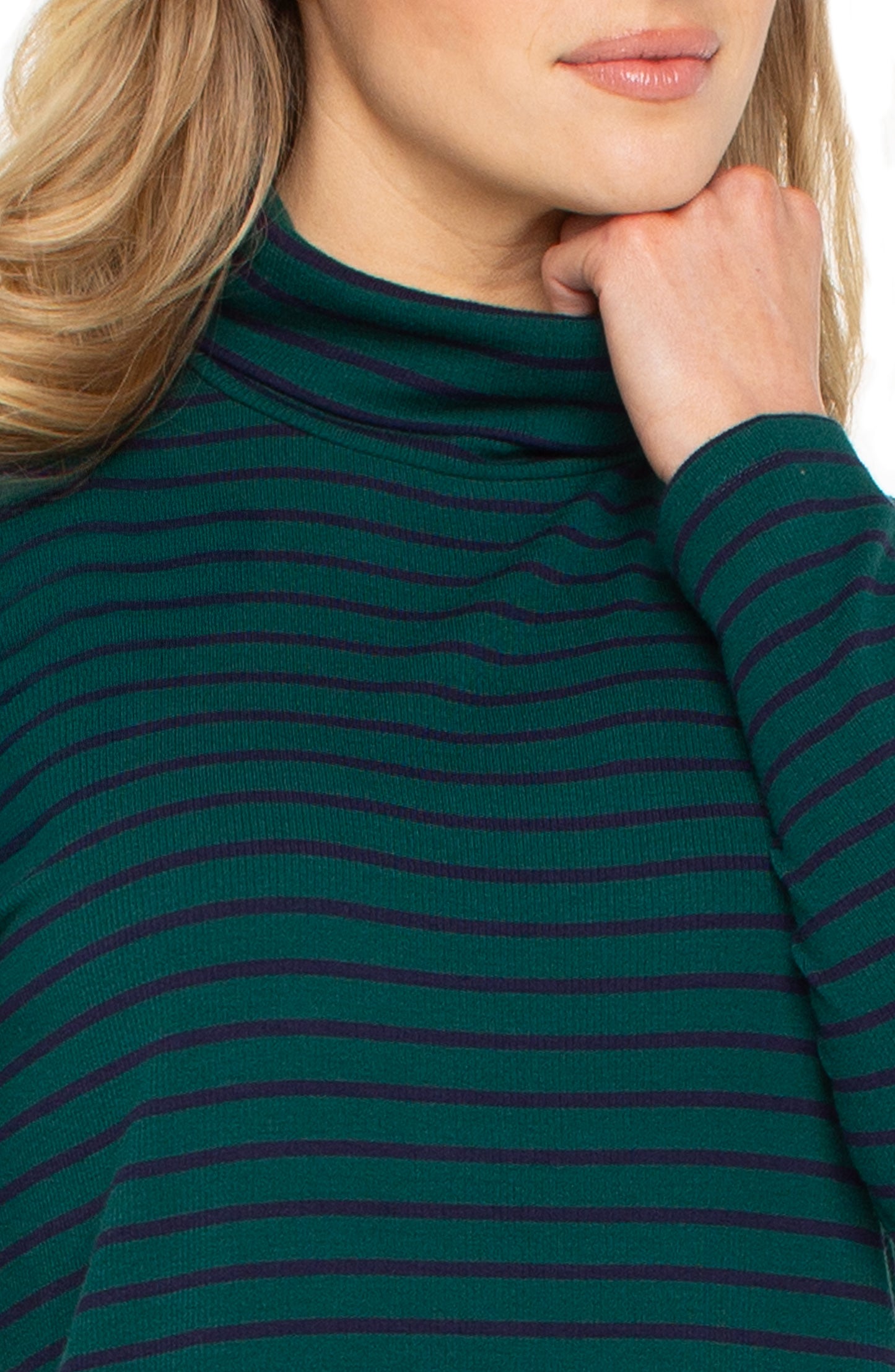 Long Sleeve Stripe Turtleneck in Emerald | Liverpool