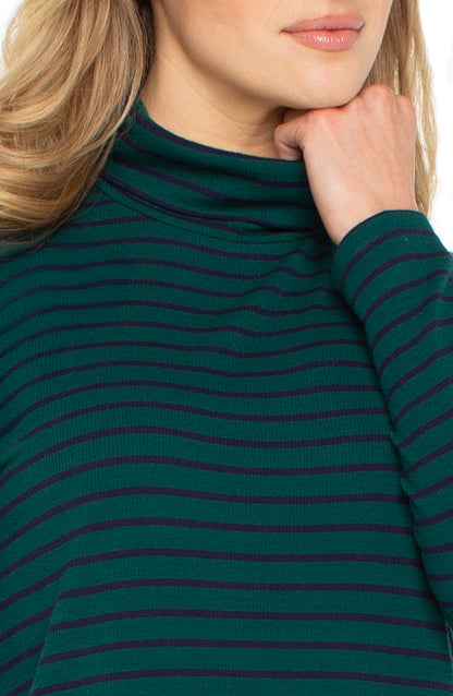 Long Sleeve Stripe Turtleneck in Emerald | Liverpool