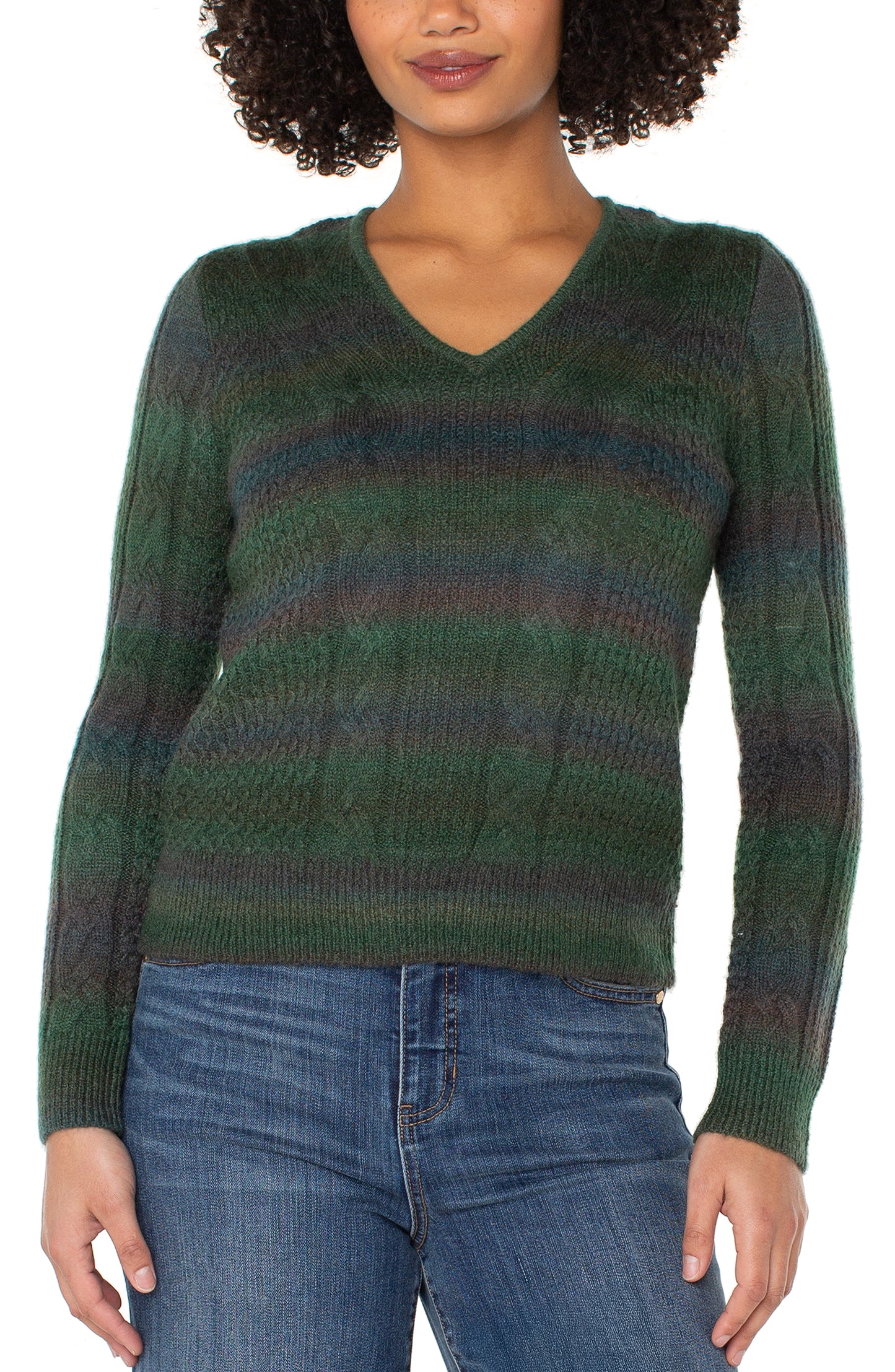 V-Neck Sweater in Green Multi | Liverpool