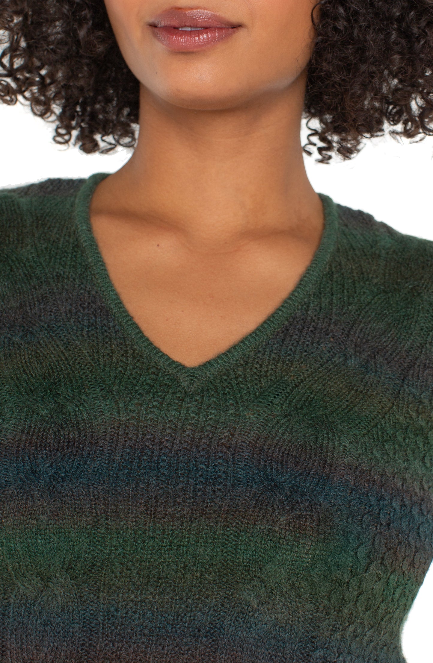 V-Neck Sweater in Green Multi | Liverpool