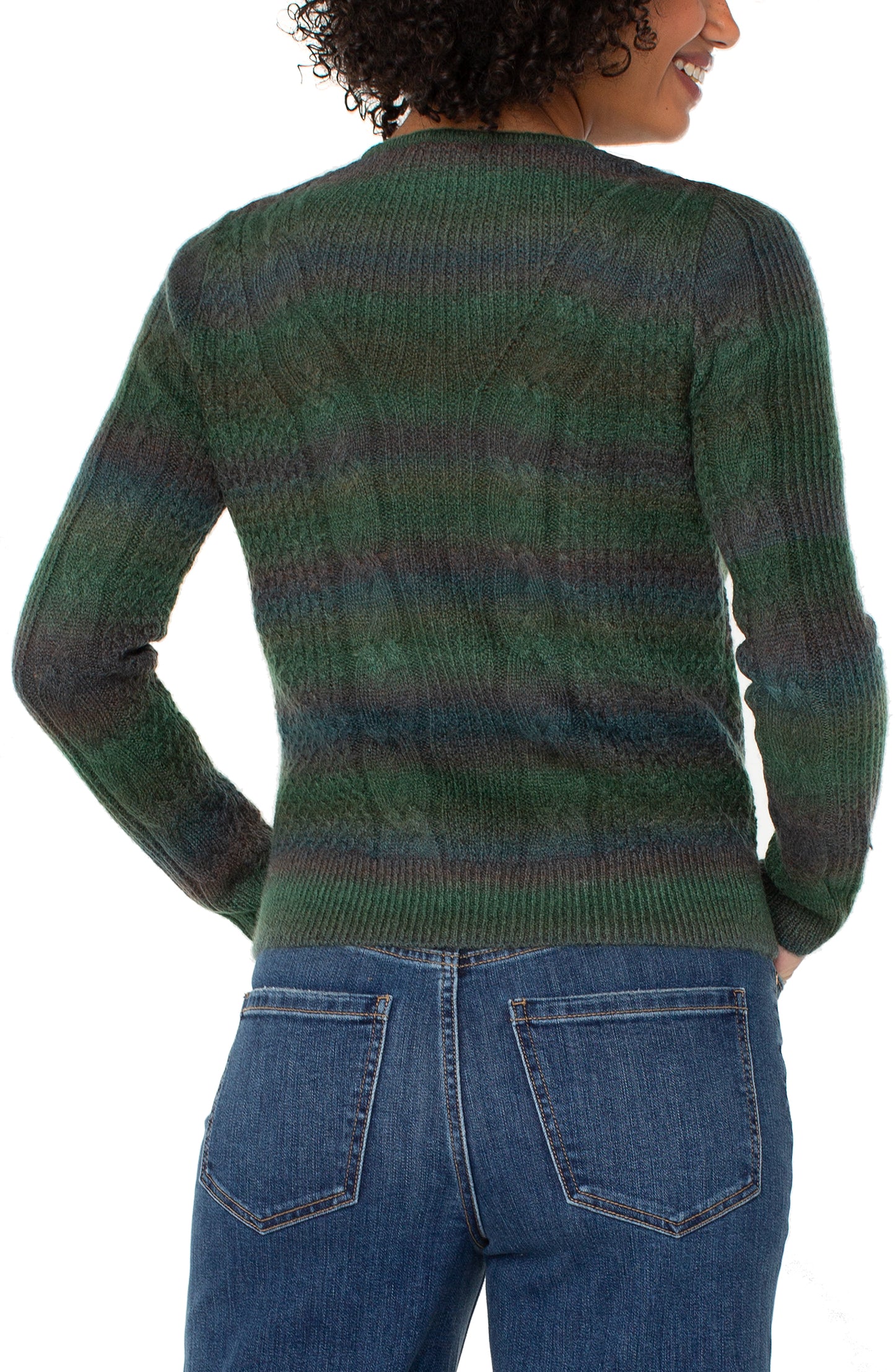V-Neck Sweater in Green Multi | Liverpool