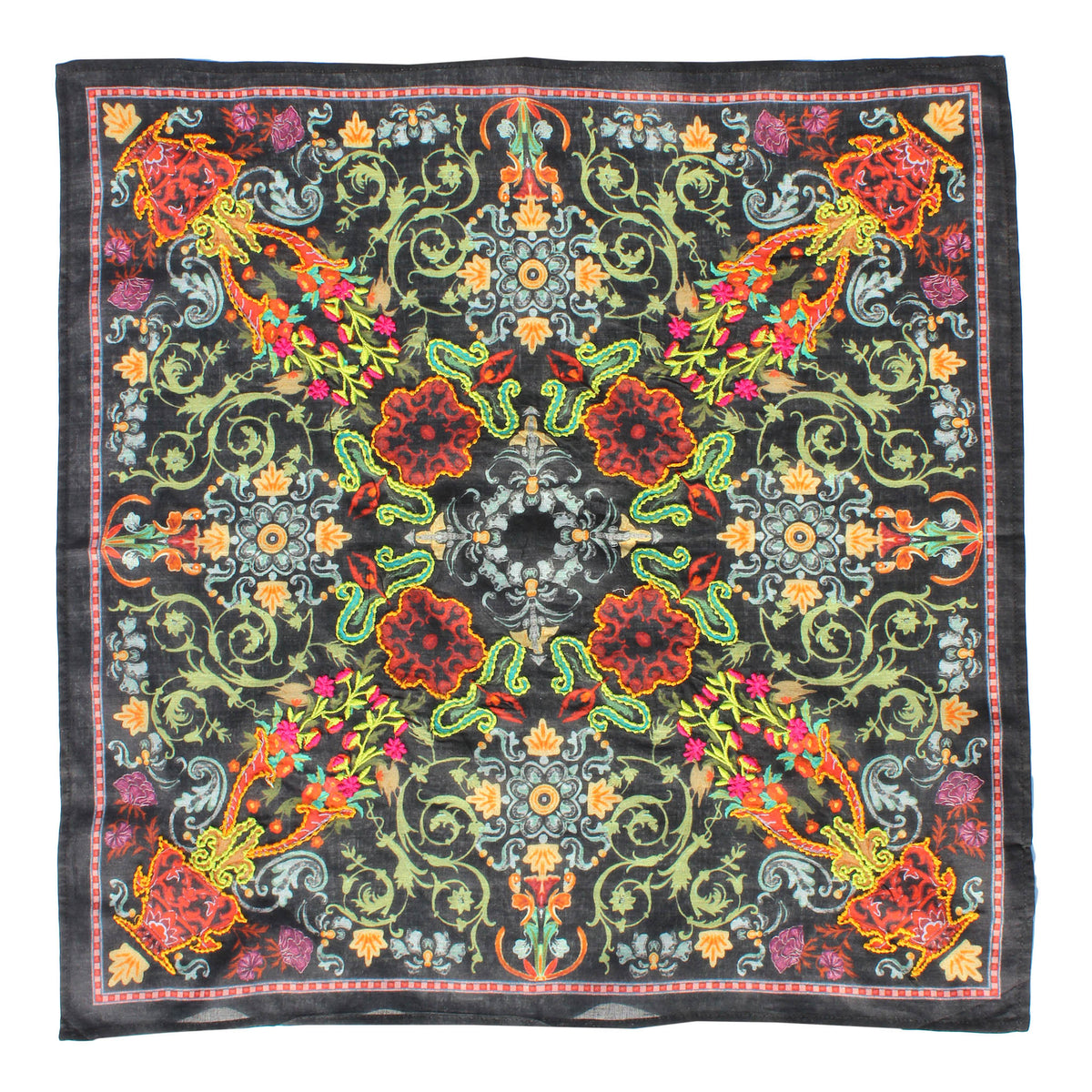 Black Kaliedescope Cotton Square Scarf