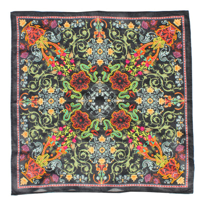 Black Kaliedescope Cotton Square Scarf