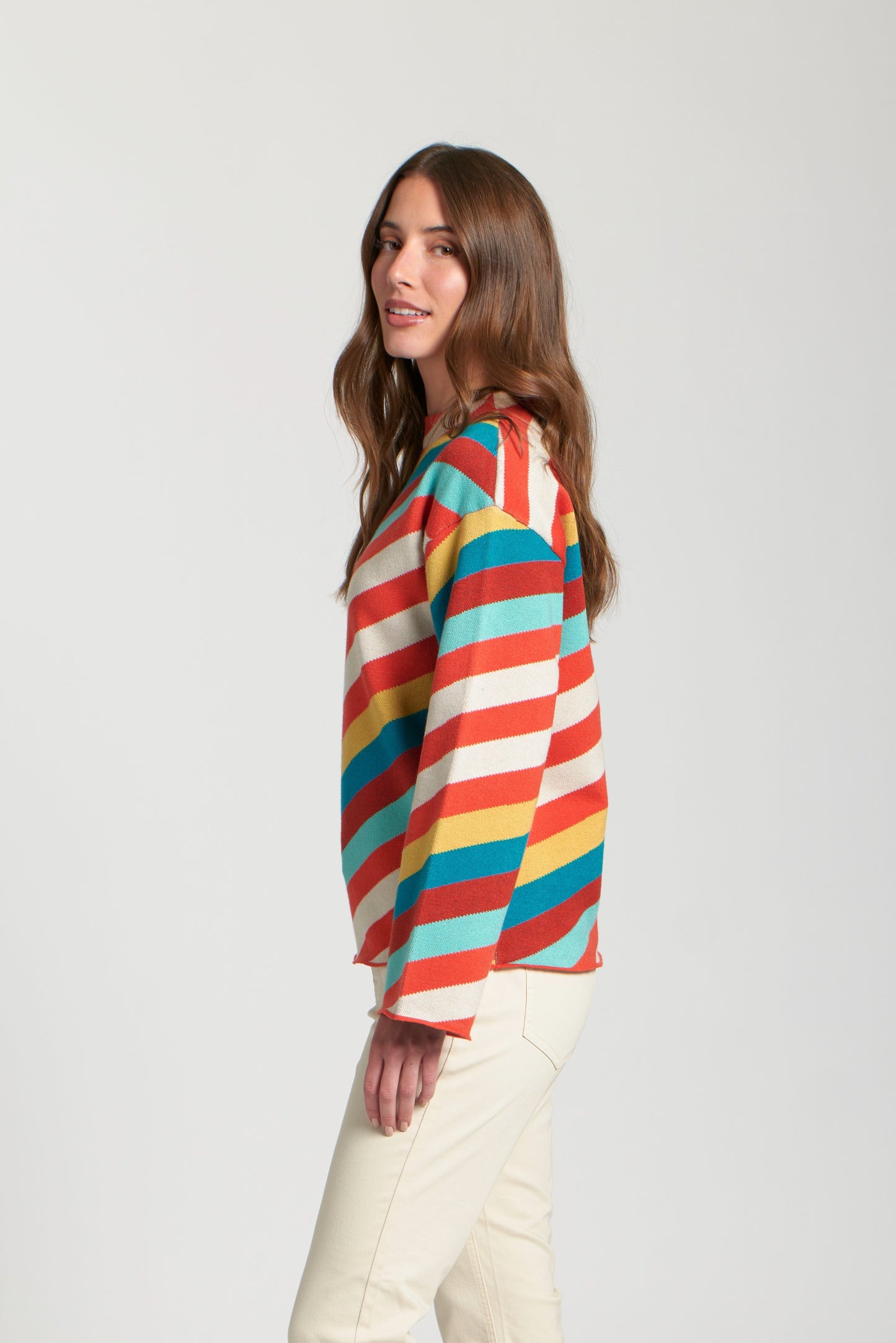 Mock Neck Sweater in Terracotta Stripe | APNY