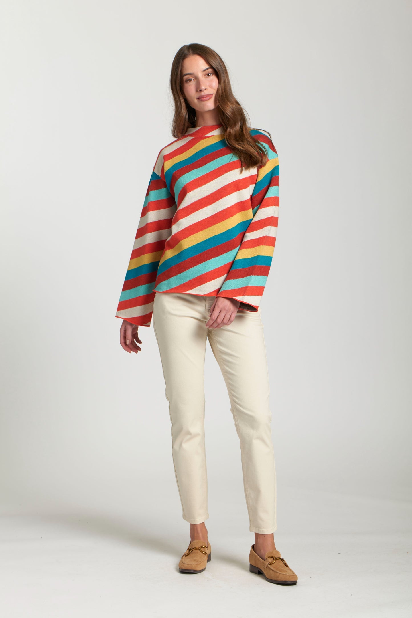 Mock Neck Sweater in Terracotta Stripe | APNY