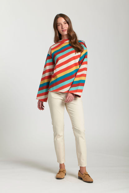 Mock Neck Sweater in Terracotta Stripe | APNY