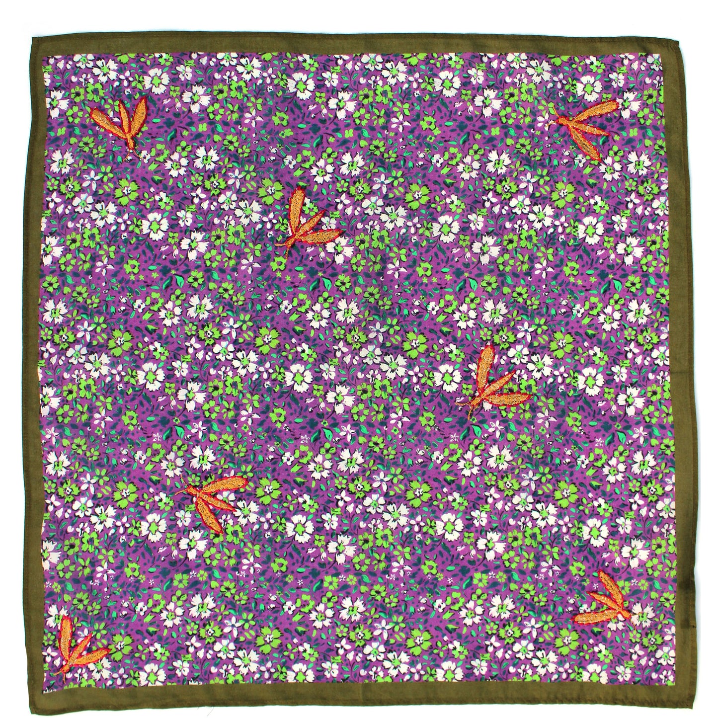 Purple Floral Cotton Square Scarf