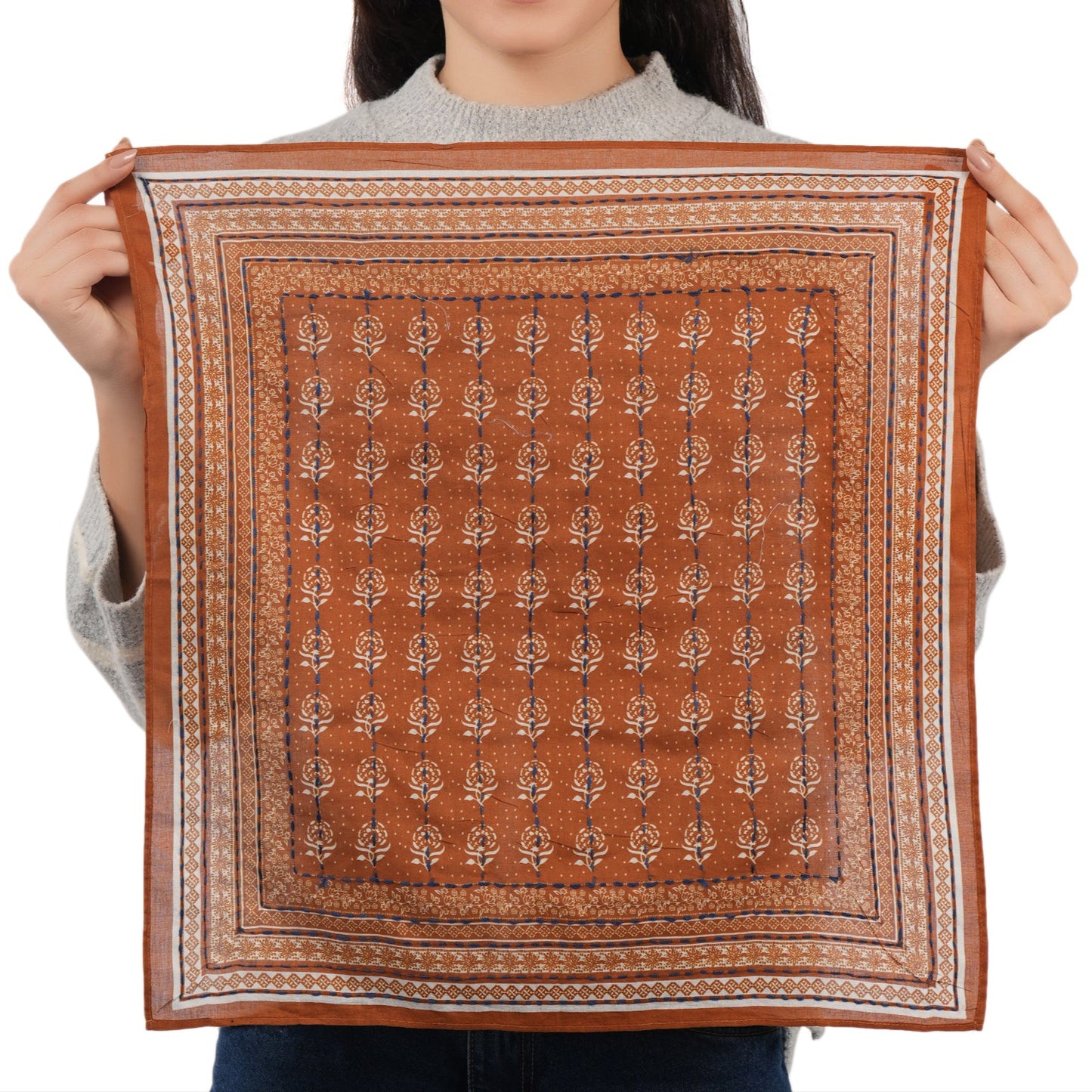 Moss Brown Cotton Square Scarf