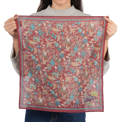 Terracotta Floral Cotton Square Scarf