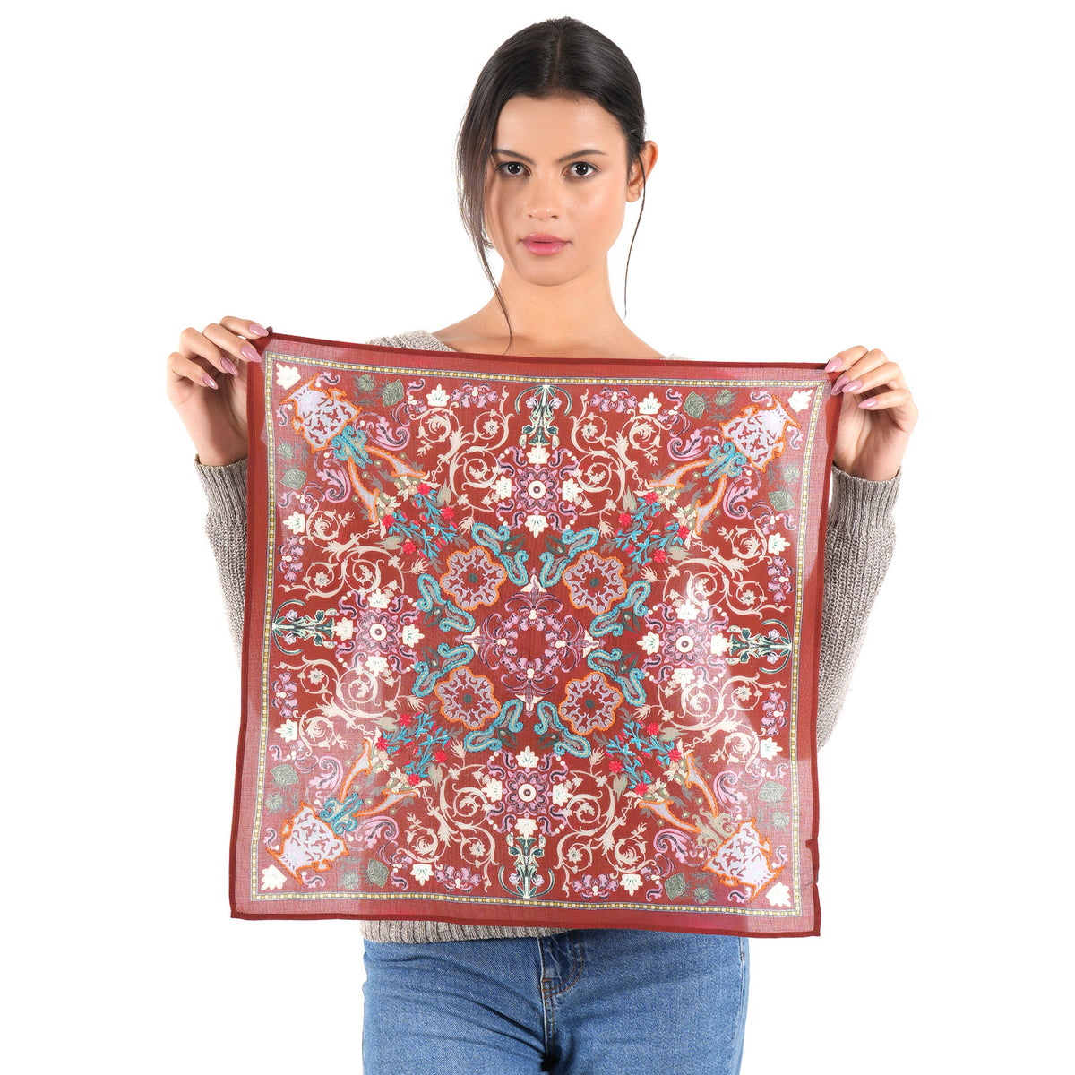 Rust Kaliedescope Cotton Square Scarf