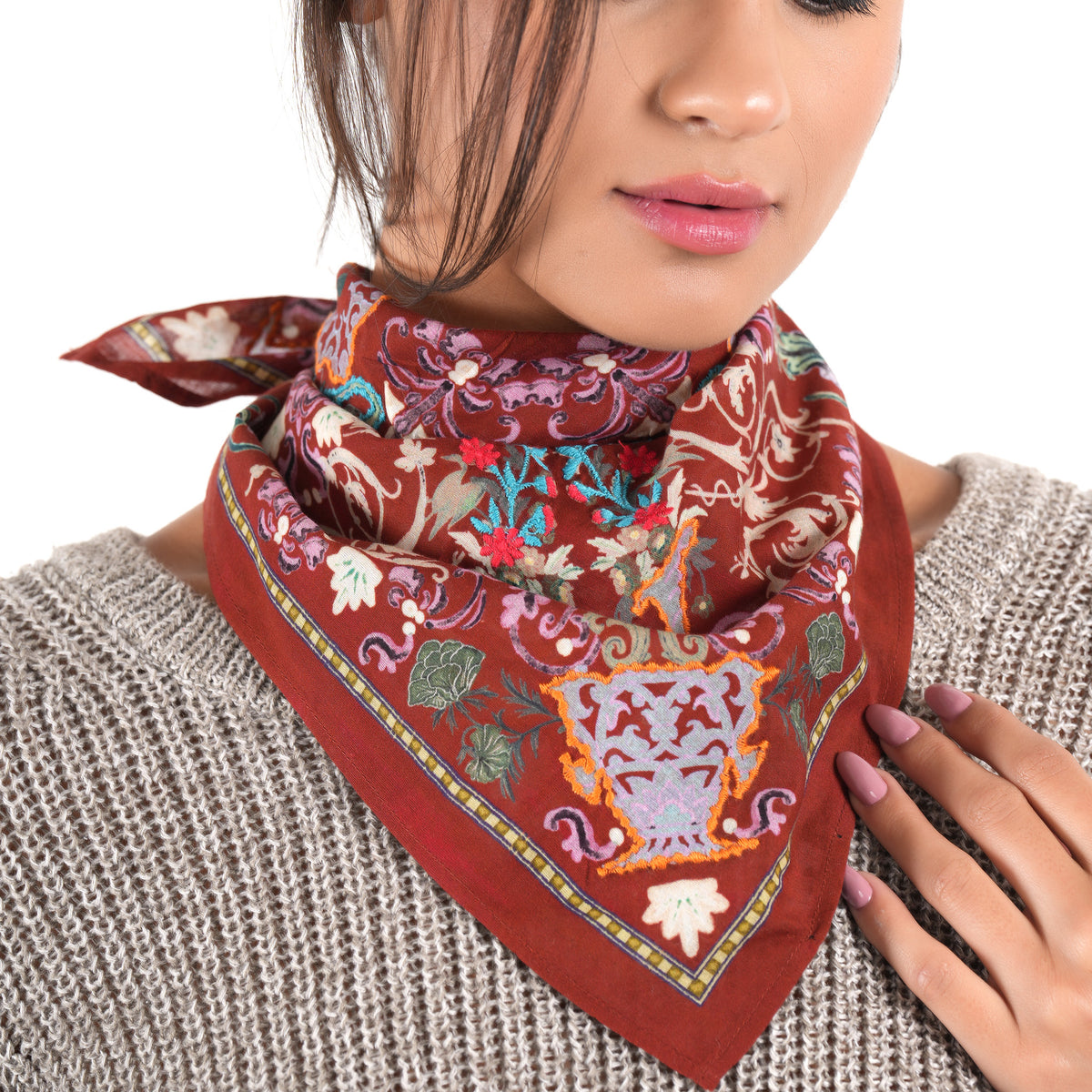 Rust Kaliedescope Cotton Square Scarf