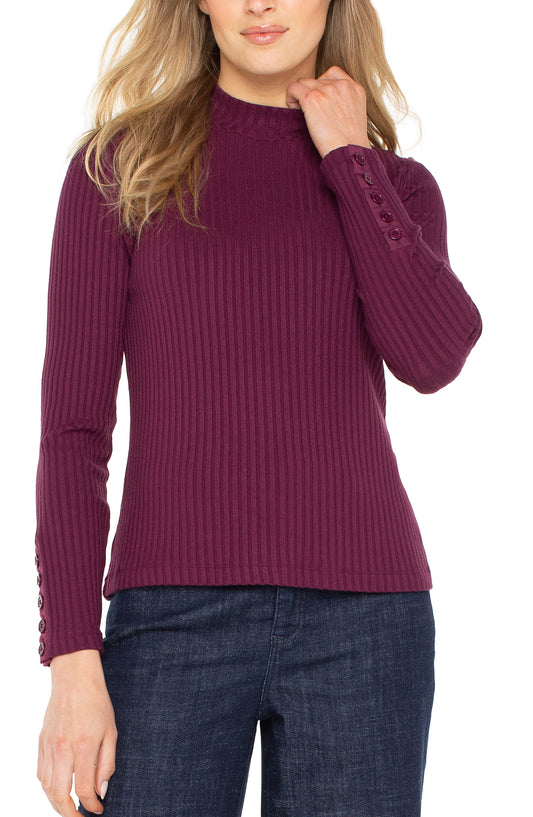 Long Sleeve Mock Rib Top in Wine | Liverpool