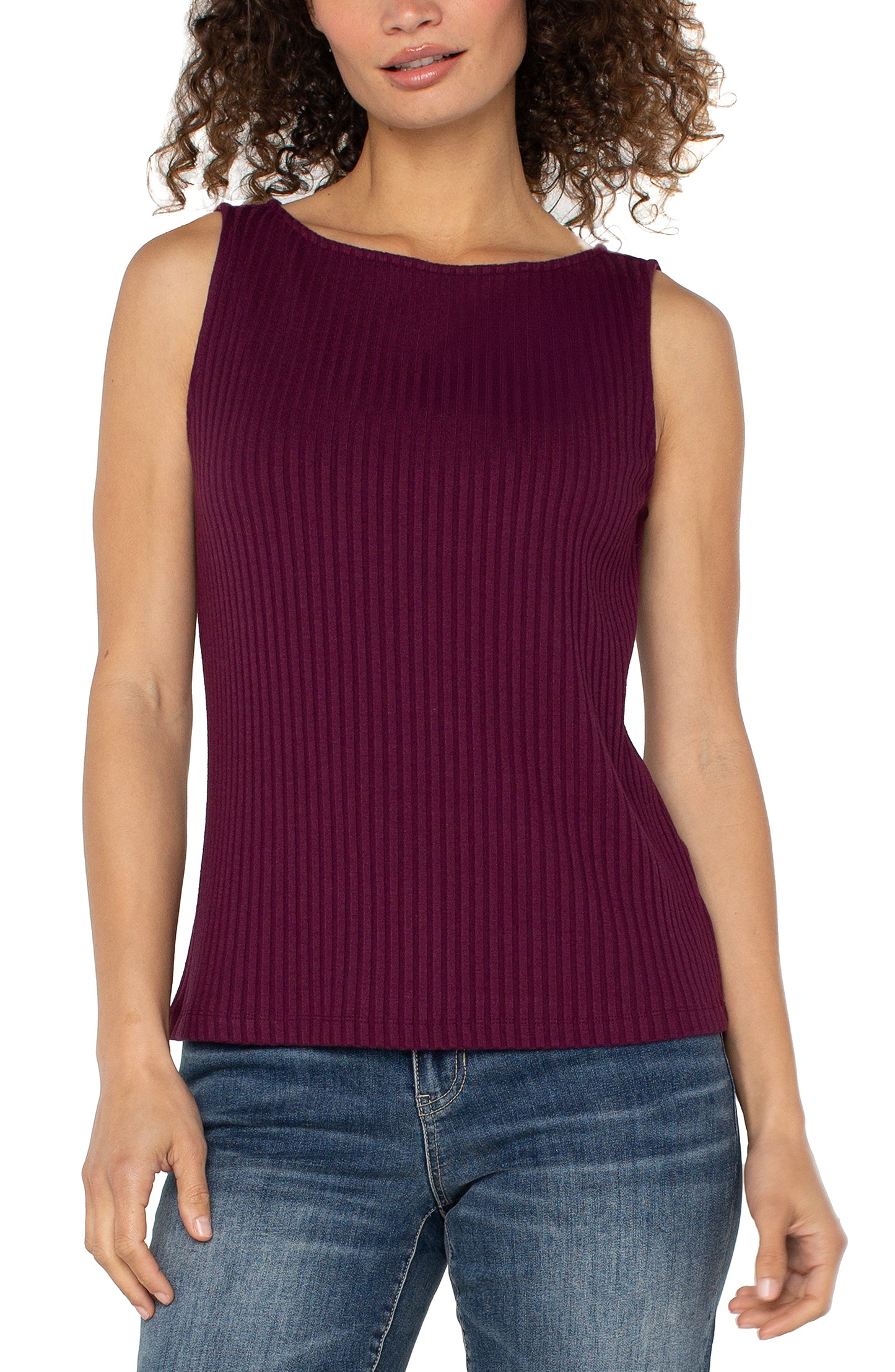 Sleeveless Boat Neck Rib Knit Top in Wine | Liverpool