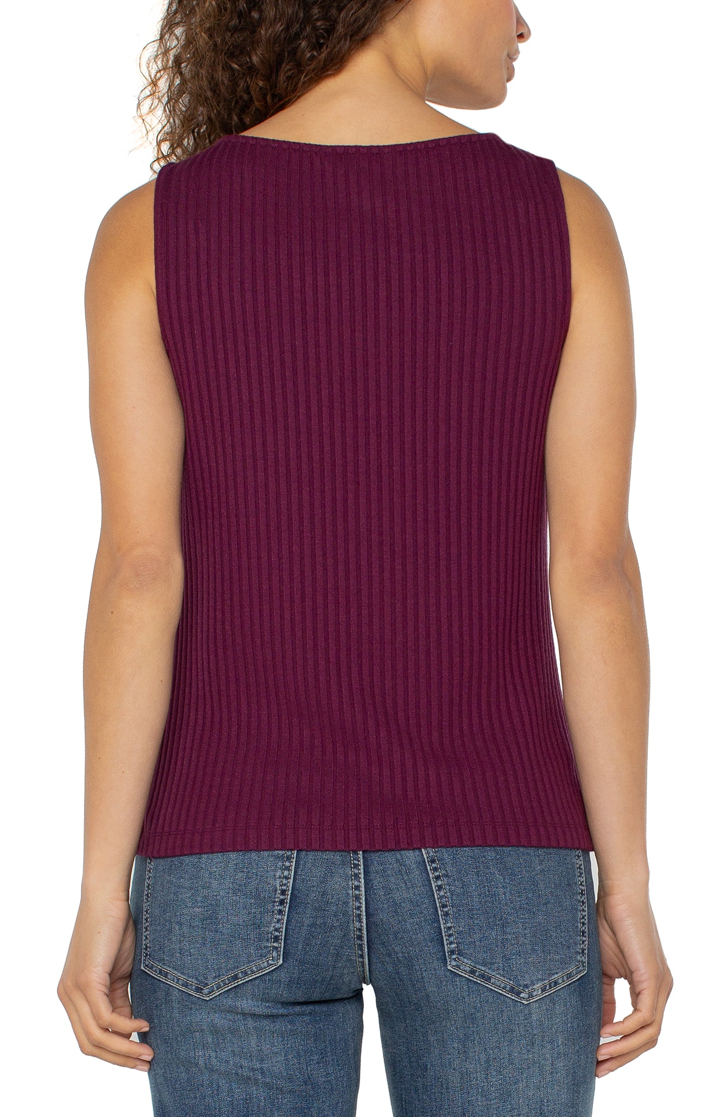 Sleeveless Boat Neck Rib Knit Top in Wine | Liverpool