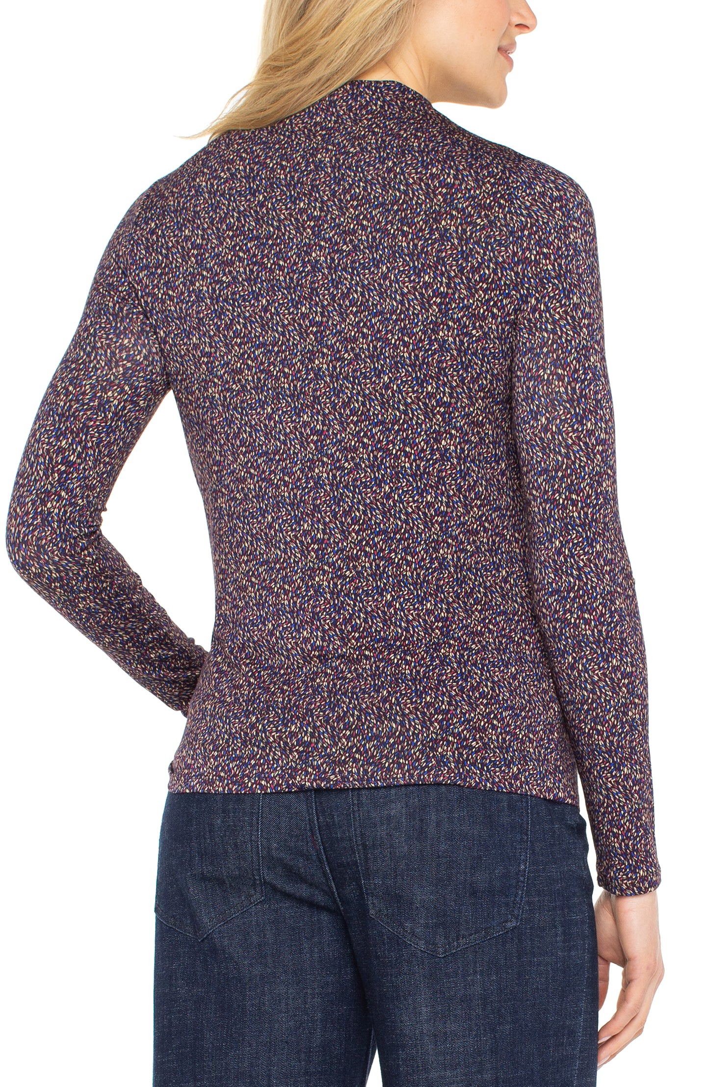 Long Sleeve Shirred Mock Neck in Wine | Liverpool