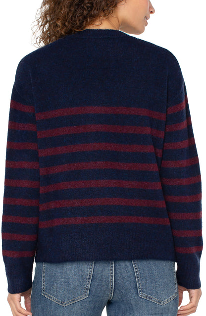 Crew Sweater in Navy & Burgundy Stripe | Liverpool