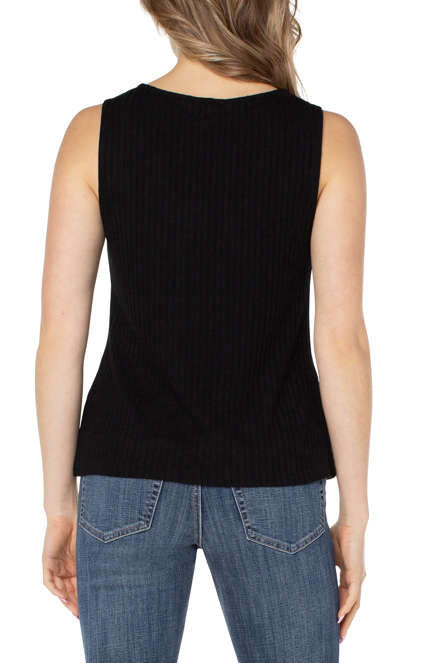 Sleeveless Boat Neck Rib Knit Top in Black | Liverpool