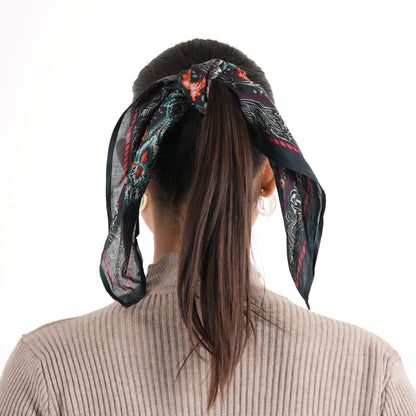 Black Leaf Cotton Square Scarf