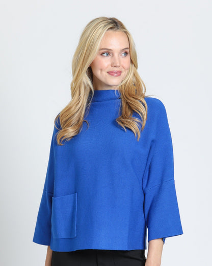 Boxy Mock Neck Sweater in Cobalt | APNY