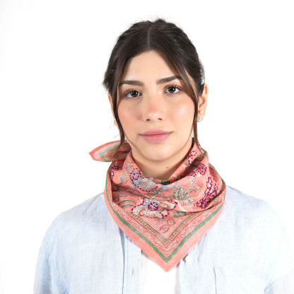 Peach Vintage Floral Cotton Square Scarf