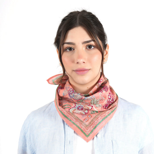 Peach Vintage Floral Cotton Square Scarf